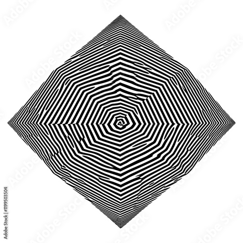 Hexagon flat line illusion black white art vector