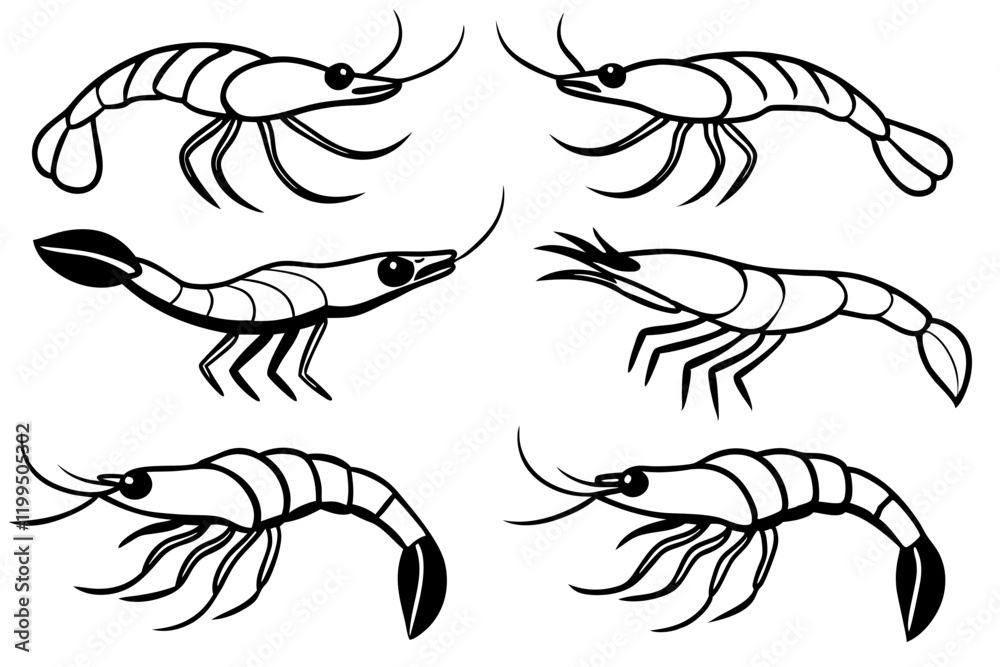Fototapeta premium Shrimp Line Art Vector Bundle