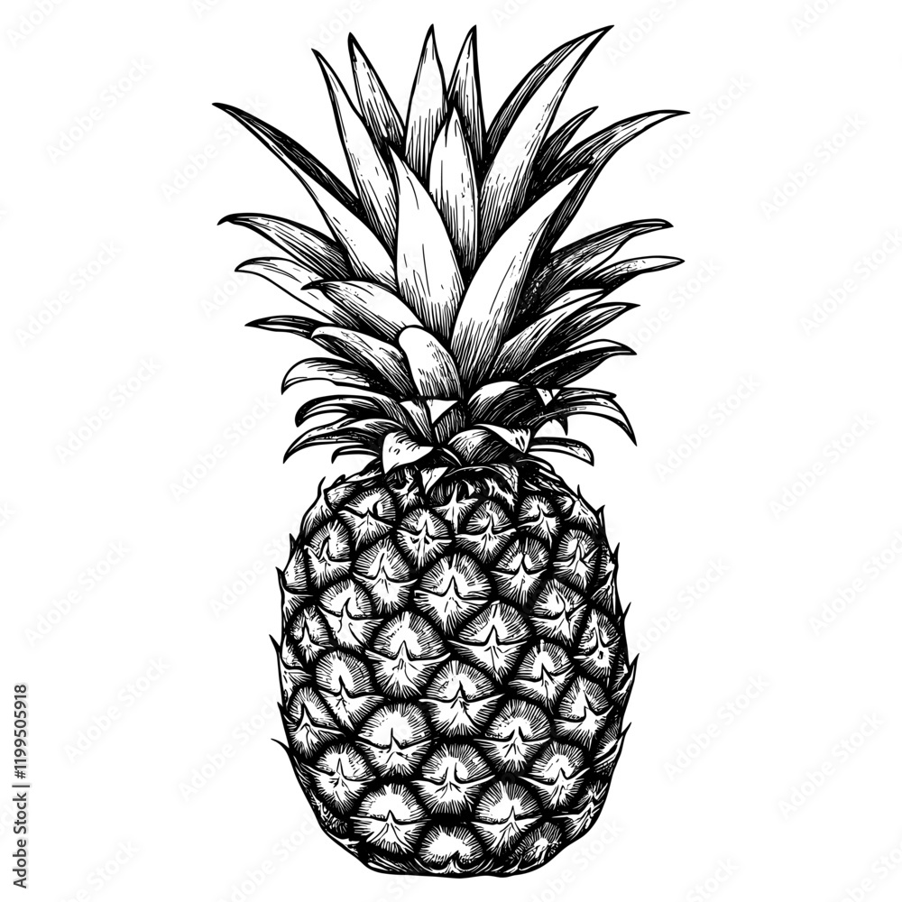 Obraz premium Pineapple fruit black white vector