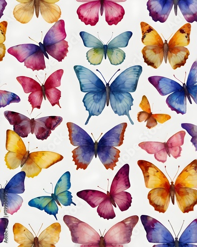 Beautiful watercolor butterflies seamless pattern on white background