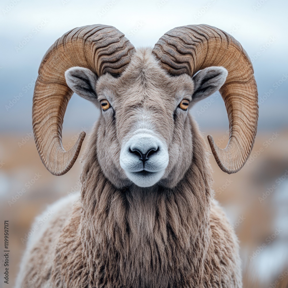Majestic ram, large horns, intense stare. Majestic ram, large horns, intense stare.
