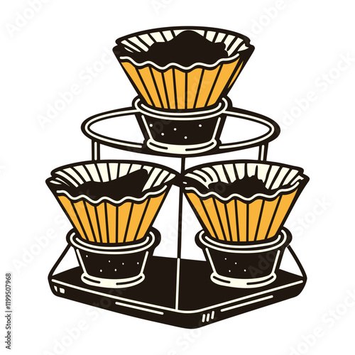 A vintage icon of brew filters in a stand