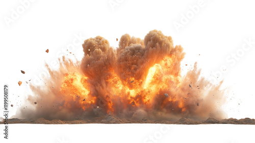 A massive explosion in a desert landscape dramatic scene isolated on a transparent background