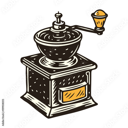 A vintage icon of a coffee grinder machine