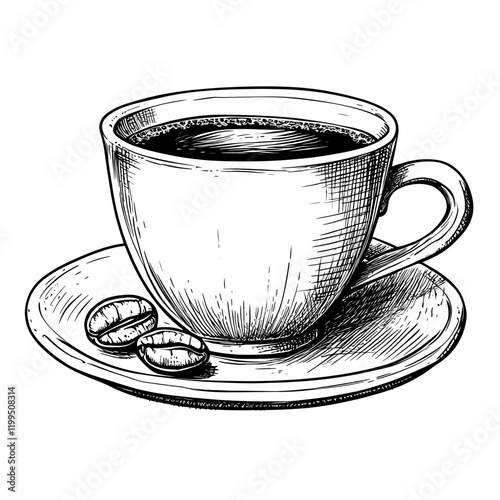 Coffee with coffee bean art beverage drawing vector