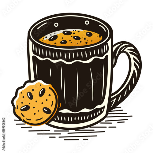 Vintage icon of a coffee mug with cookie