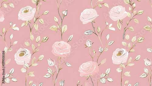 inimalist Floral Pattern with Gold Accents on Pastel Pink
