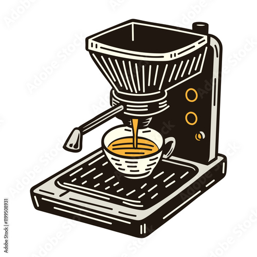 A vintage icon of an espresso machine