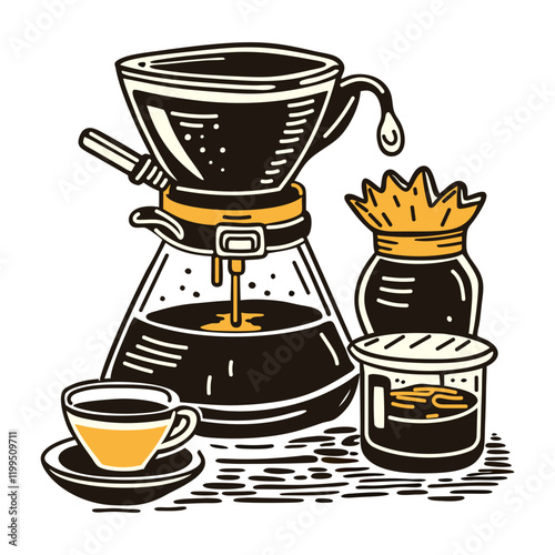 A vintage style icon of a brew pour over