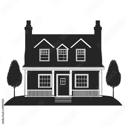 American suburb house architecture illustration silhouette vector