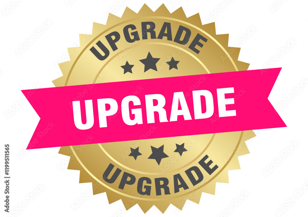 upgrade. upgrade round pink and gold label isolated on transparent background upgrade. upgrade round pink and gold label isolated on transparent background