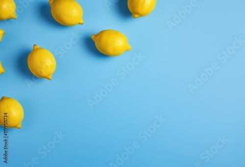 Yellow whole lemon smallest blue background in bright sunlight photo