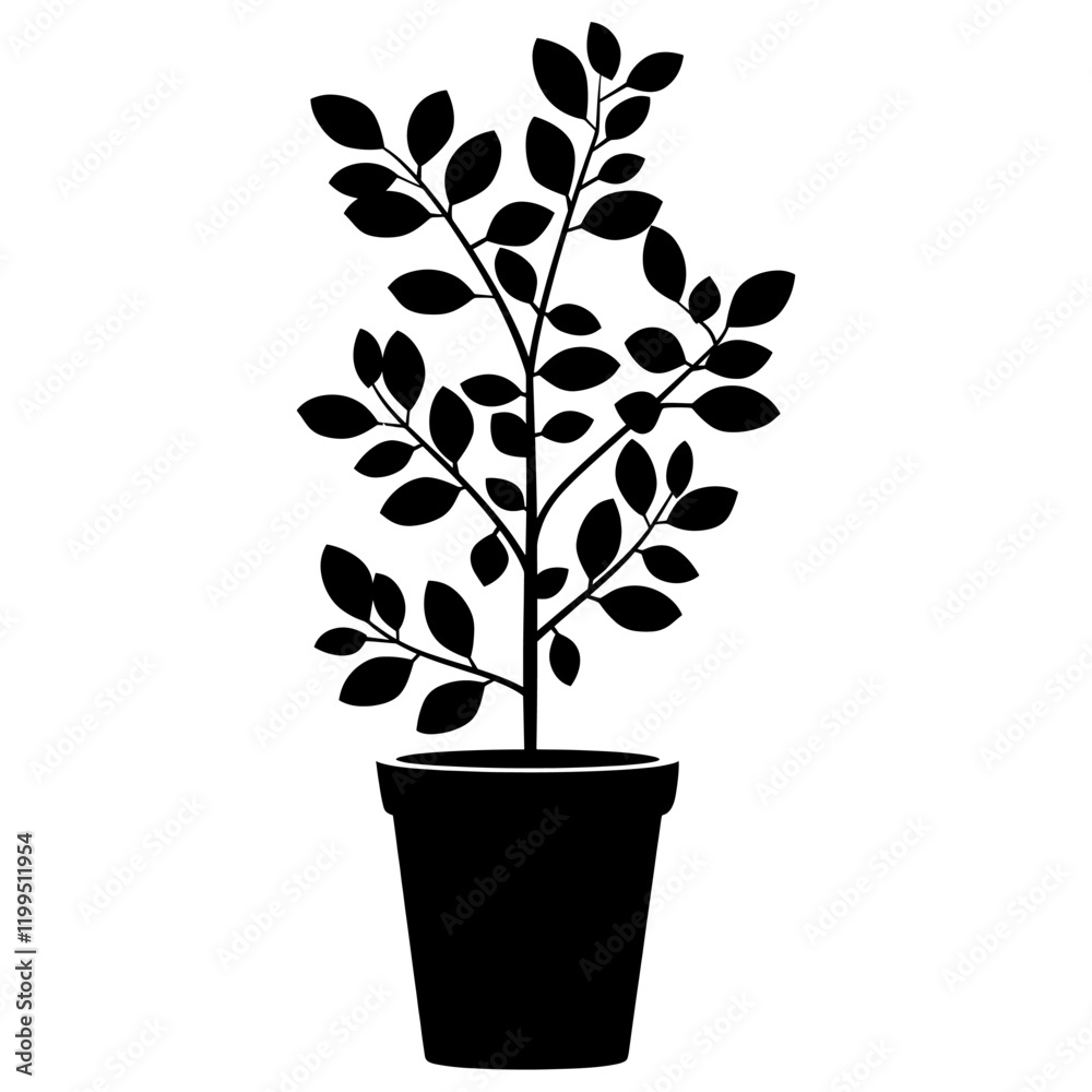 Obraz premium Potted plant with shrub silhouette potted potted plant vector