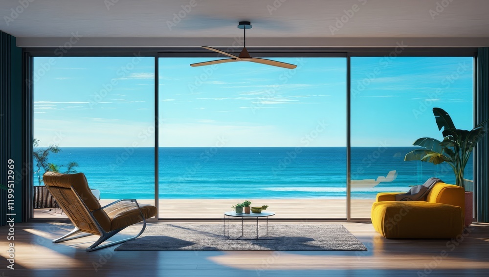 Obraz premium Cozy interior designed to complement breathtaking ocean vistas.