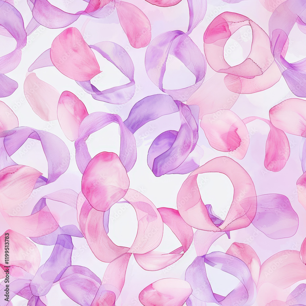 Obraz premium Seamless Soft watercolor pattern featuring flowing ribbons in pink and purple hues