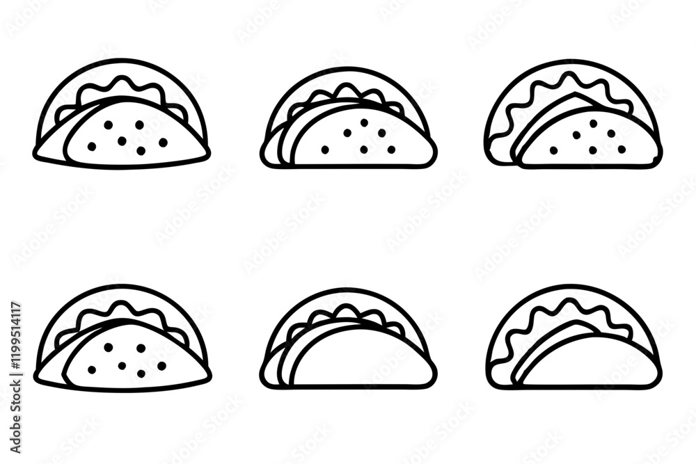Fototapeta premium Taco Line Art Vector Bundle