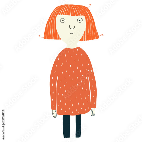 Person with red hair standing whimsical cartoon quirky vector