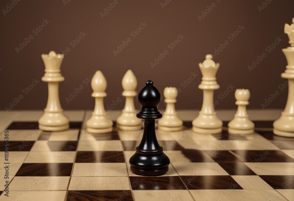 Close-up of a black pawn trapped on a chessboard Setif Algeria Close-up of a black pawn trapped on a chessboard Setif Algeria