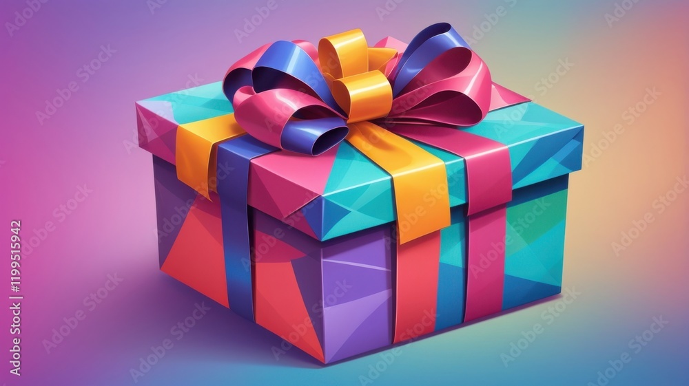 A colorful box with a bow on top of it A colorful box with a bow on top of it