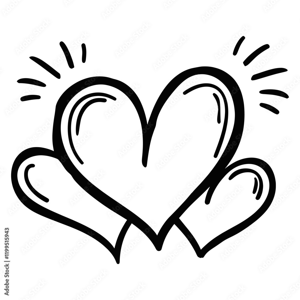 3 hearts doodle minimal simple black vector 3 hearts doodle minimal simple black vector