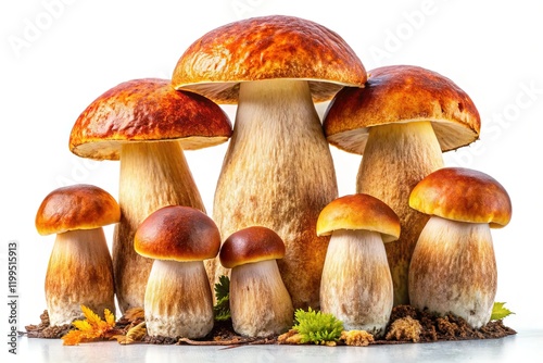Isolated Brown Bolete Mushrooms (Boletus badius) on White Background - High-Resolution Stock Photo