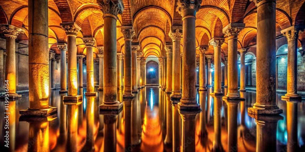 Fototapeta premium Istanbul Yerebatan Cistern: Ancient Underground Basilica, Mysterious Columns & Reflections