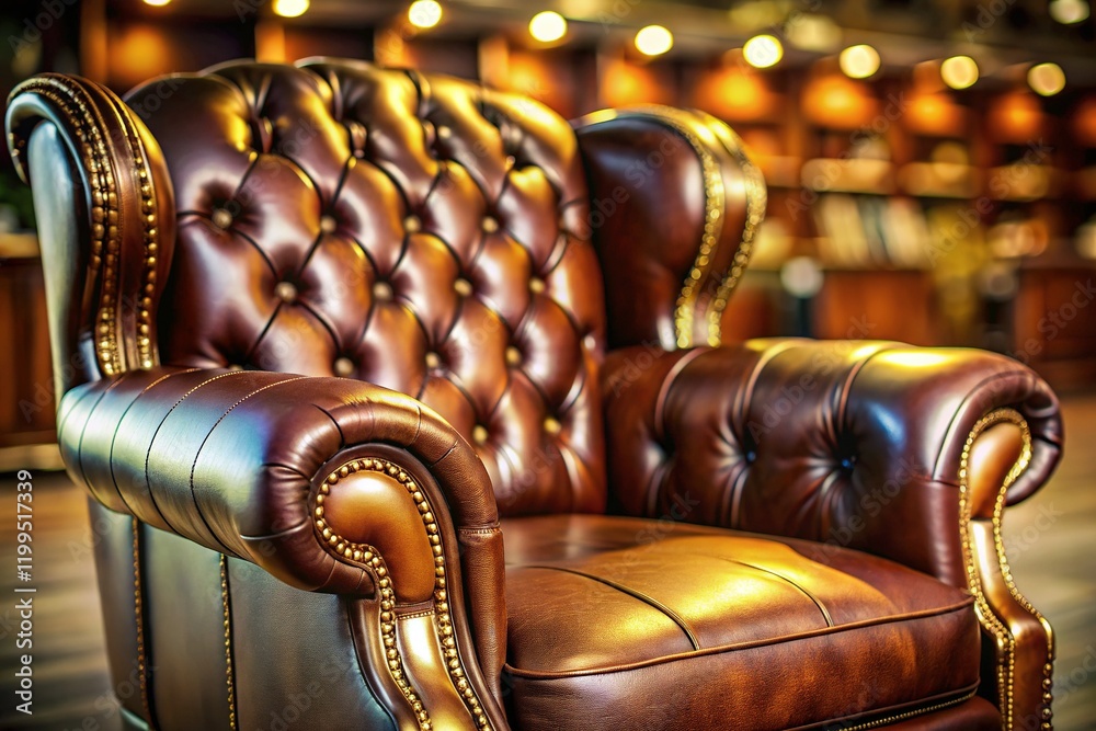 Obraz premium Luxurious Brown Leather Chair with Gold Accents - Elegant Interior Design Stock Photo