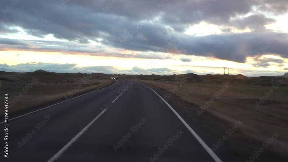 Highway driving on the Ring Road in Iceland. Beautiful Icelandic landscape Highway driving on the Ring Road in Iceland. Beautiful Icelandic landscape