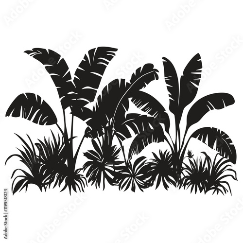 Tropical bushes silhouette leaves leaf vector