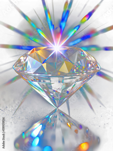 Stunning Diamond With Rainbow Reflections Isolated in High Contrast Background photo