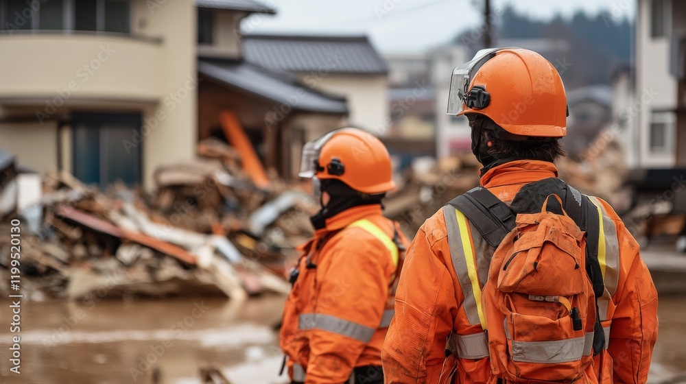 rescuers searching amid destroyed houses rescuers searching amid destroyed houses