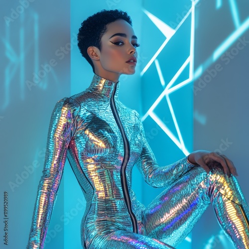 Futuristic Woman in Cosmic Design photo