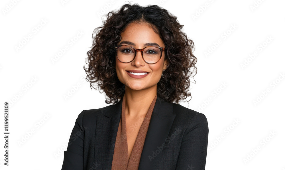 Portrait of a beautiful, smiling businesswoman in a suit, wearing glasses, isolated on transparent background Portrait of a beautiful, smiling businesswoman in a suit, wearing glasses, isolated on transparent background