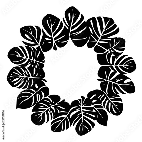 Abstract monstera leaves wreath leaf illustration black vector