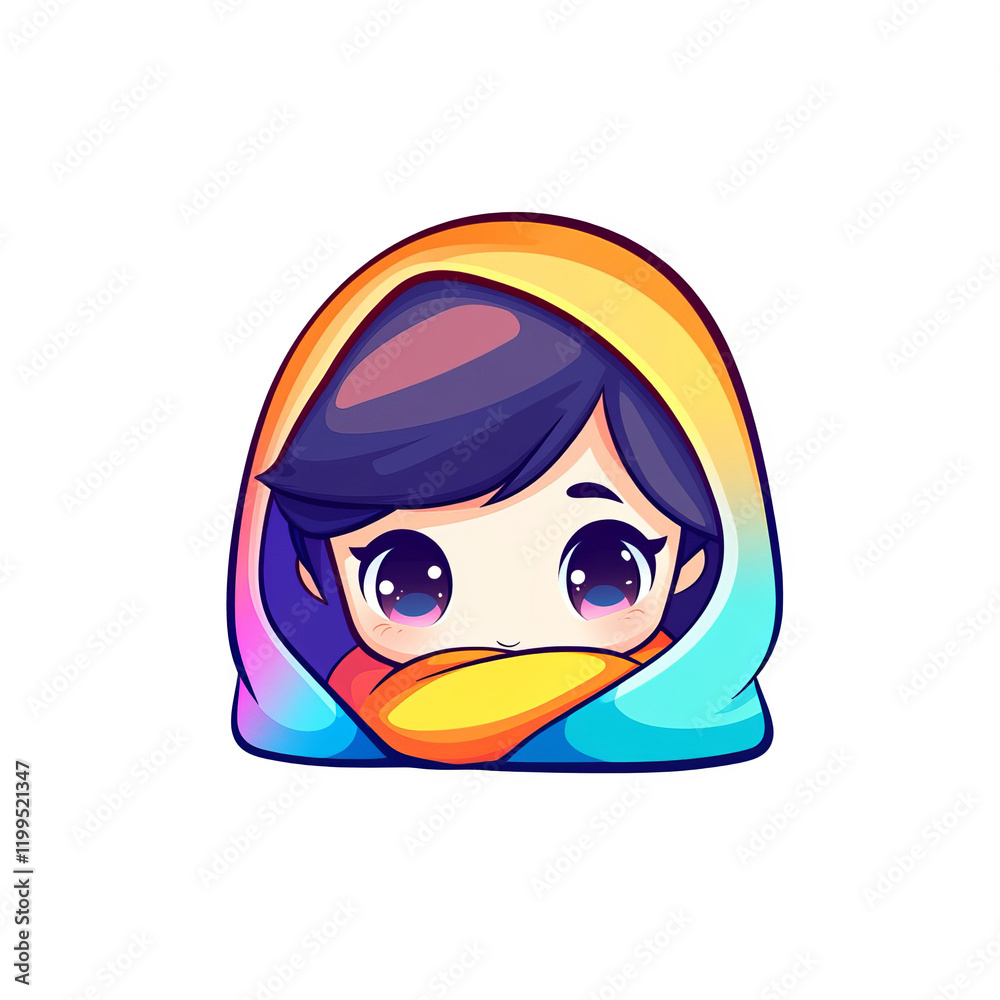 Cozy animated character in colorful blanket digital art playful whimsical cartoon style Cozy animated character in colorful blanket digital art playful whimsical cartoon style