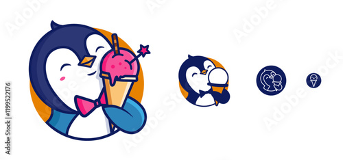 Adaptive Penguin Business Logo and icons, Penguin Eating Ice Cream