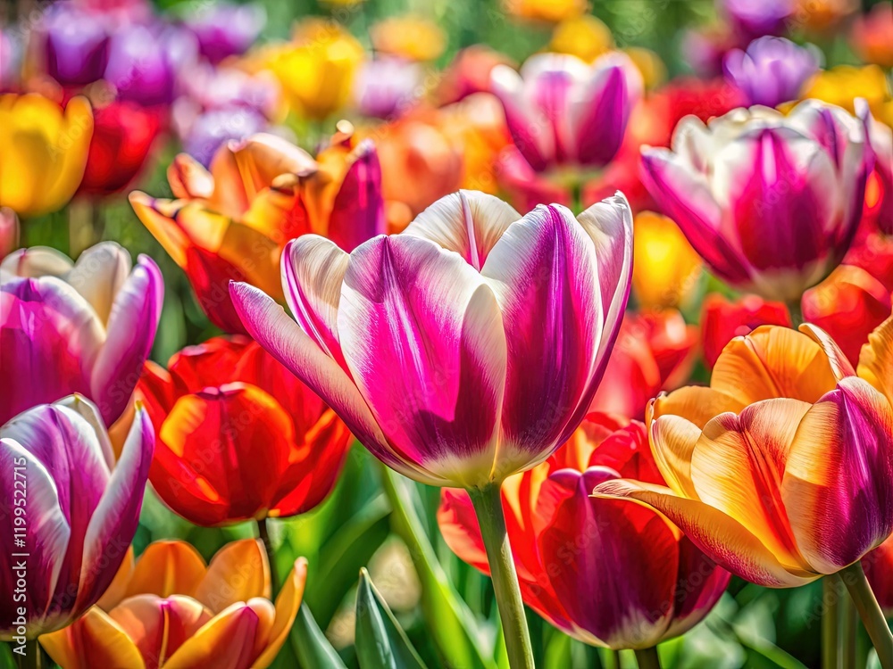 Fototapeta premium Vibrant Candy Club Tulips in High Definition - Spring Bloom Stock Photo