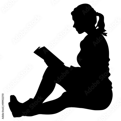 Woman read book silhouette black white illustration vector