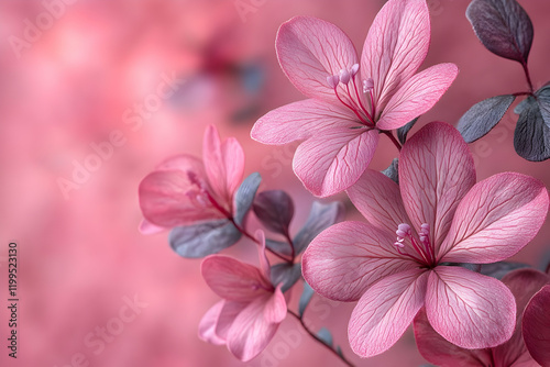 Pink flowers, bokeh background, spring, nature, greeting card