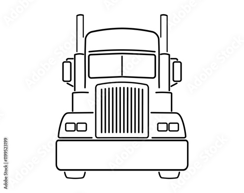 Semi Truck. Vector Lorry. Freight transportation. Flat vector illustration. American truck. Semi Truck. Dump truck trailer cab. Front view.