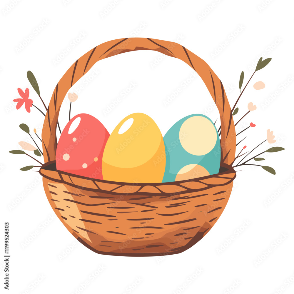 Egg in the basket eggs illustration easter vector