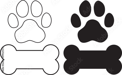 PrintSimple and elegant dog-themed vector design featuring paw prints and bone illustrations. Perfect for pet lovers, animal enthusiasts, and dog owners. Ideal for use in pet-themed merchandise, stick