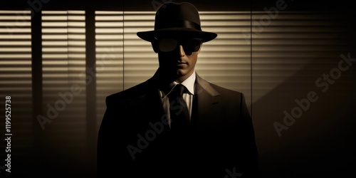 Shady Business Concept Image. Silhouette Outline of Unrecognizable Figures in an Indoor Office Setting with Low Key Lighting photo