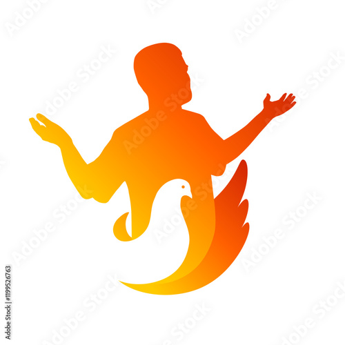 Silhouette of a praying man. Feed the fire of the Holy Spirit - Pentecost Sunday holiday design concept. Christian church or worship sweatshirt design. Vector illustration