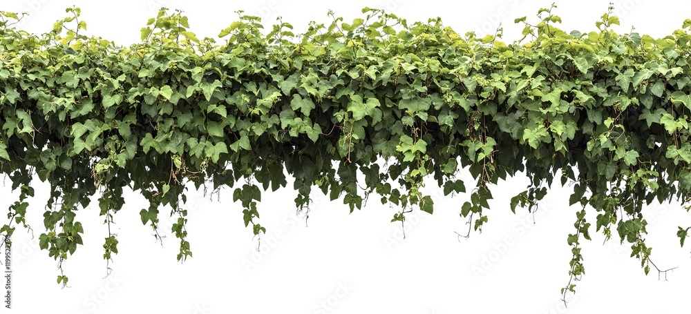 Vines with green leaves hanging on the wire, isolated on a white background Vines with green leaves hanging on the wire, isolated on a white background
