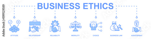 Business Ethics banner web icon vector illustration concept with icon of attitude, relationship, reliability, morality, choice, business law, agreemnent