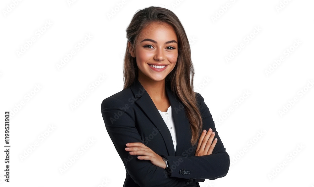 Portrait of a smiling businesswoman, a professional and confident woman in suit, isolated on transparent background Portrait of a smiling businesswoman, a professional and confident woman in suit, isolated on transparent background