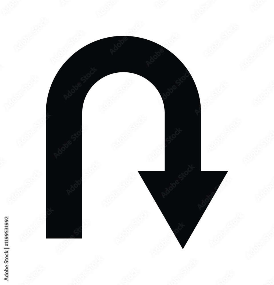 Black return arrow icon, simple go back sign vector u turn shape pointer flat design pictogram vector elements for app ads web banner button ui ux interface elements isolated on white background. Black return arrow icon, simple go back sign vector u turn shape pointer flat design pictogram vector elements for app ads web banner button ui ux interface elements isolated on white background.
