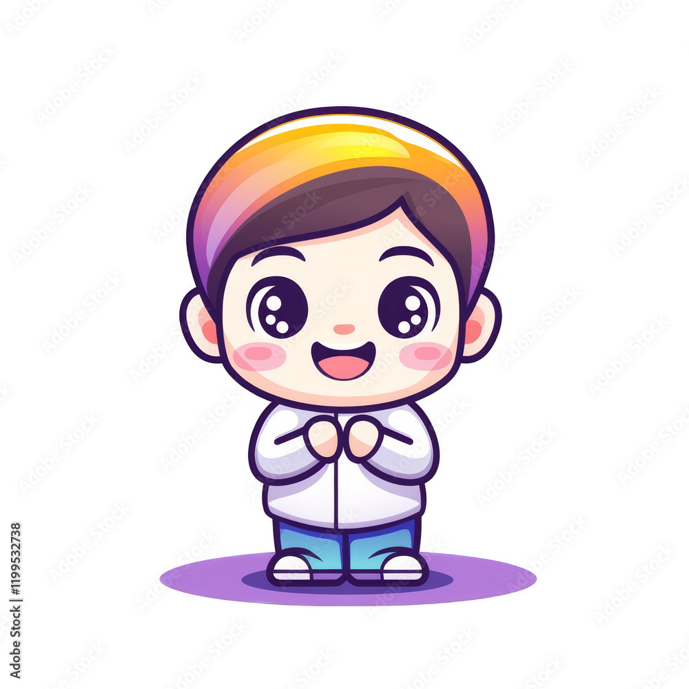 Cheerful cartoon child celebrating happiness digital art colorful background playful theme