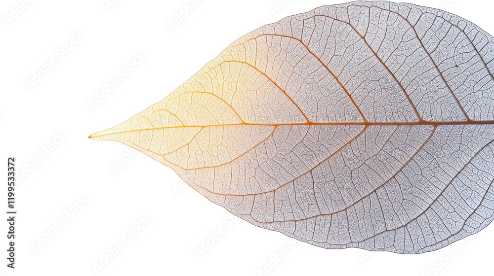 Fototapeta premium A delicate, detailed leaf showcasing intricate veins against a transparent background, highlighting nature's beauty and design.